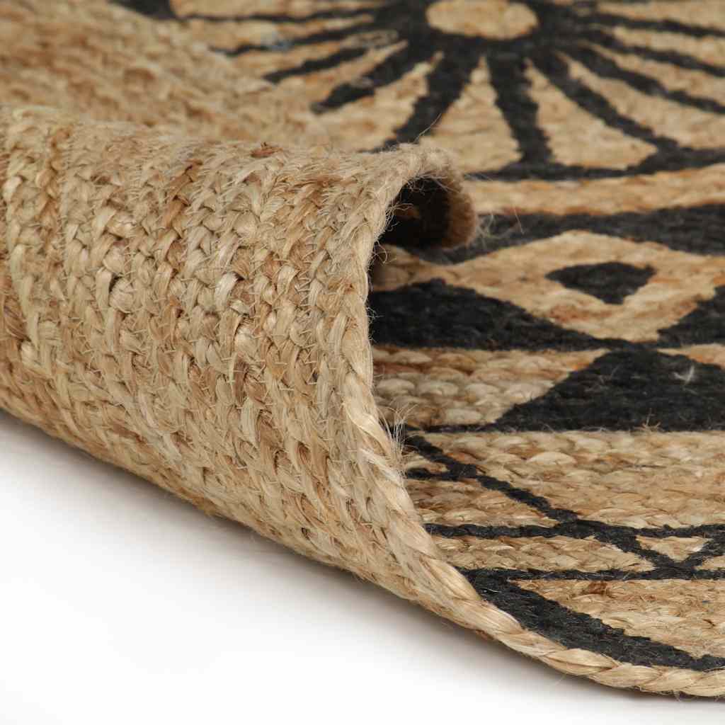 Handmade Rug Jute with Black Print 150 cm