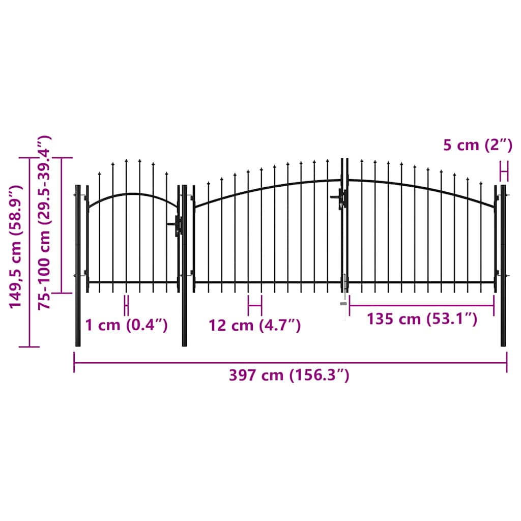 Garden Gate Steel 1x4 m Black