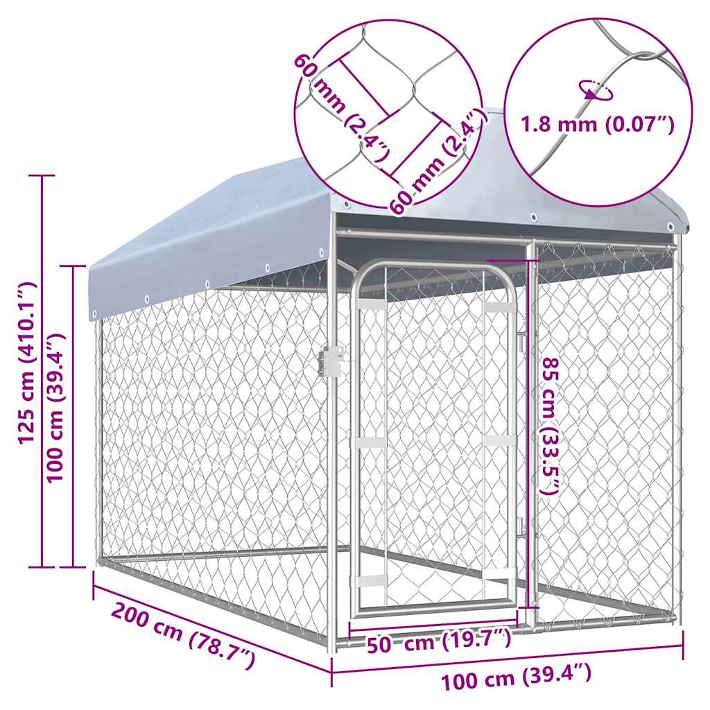 Outdoor Dog Kennel with Roof 200x100x125 cm