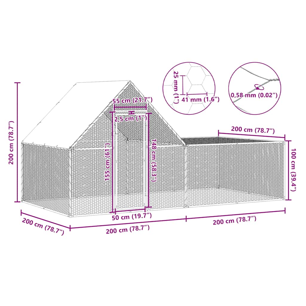 Chicken Coop 4x2x2 m Galvanised Steel