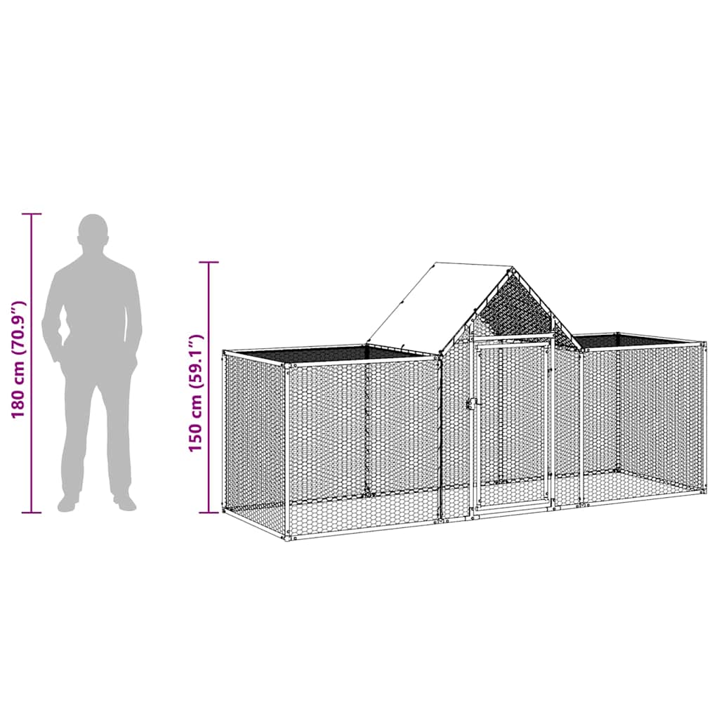Chicken Coop 3x1x1.5 m Galvanised Steel