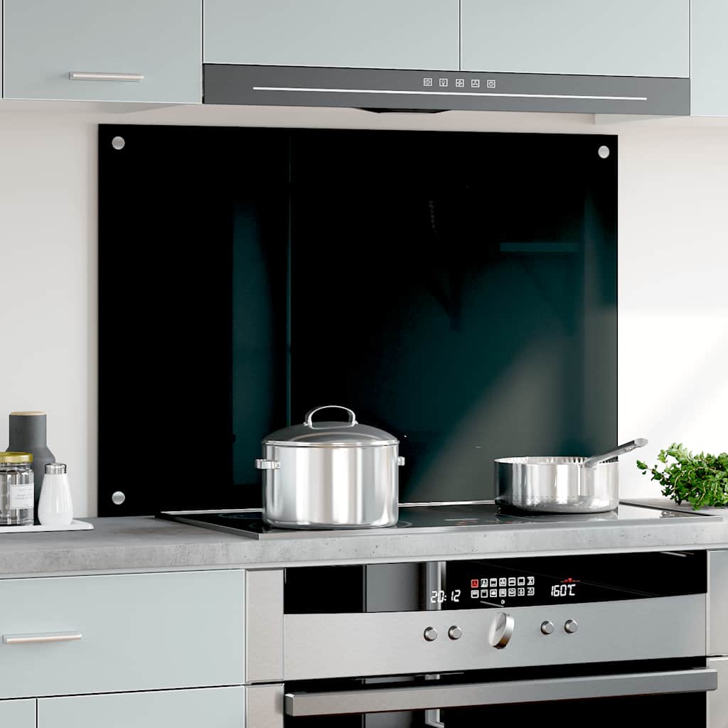 Kitchen Backsplash Black 90x60 cm Tempered Glass