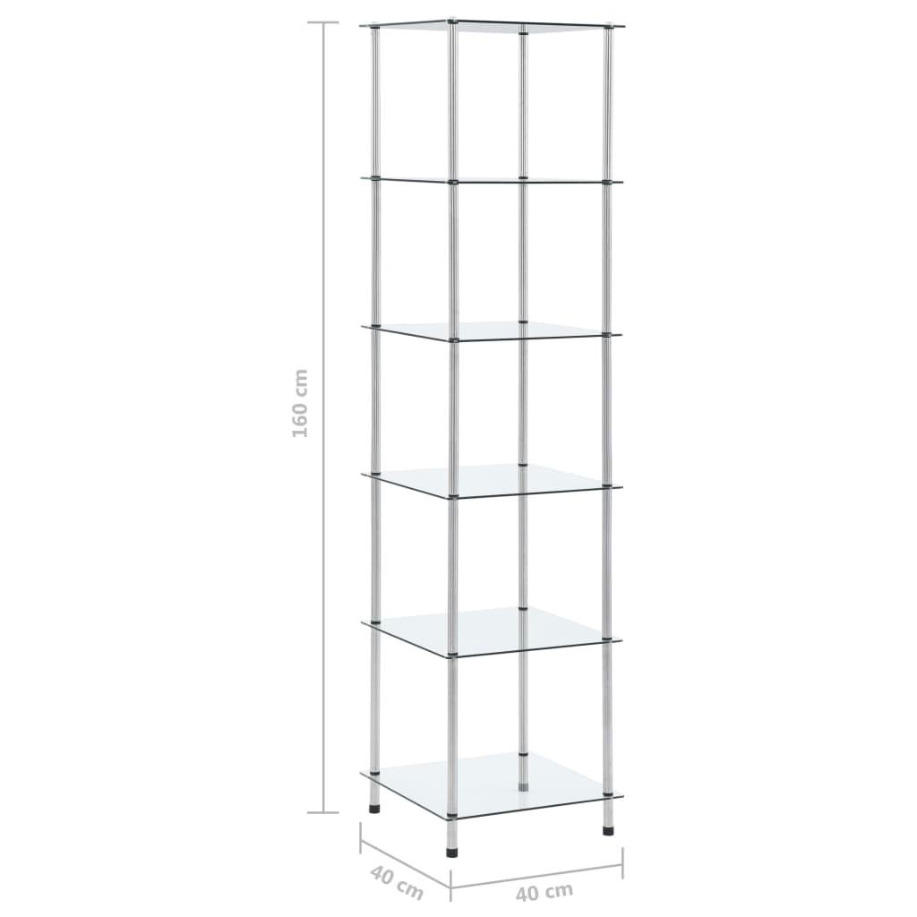 6-Tier Shelf Transparent 40x40x160 cm Tempered Glass