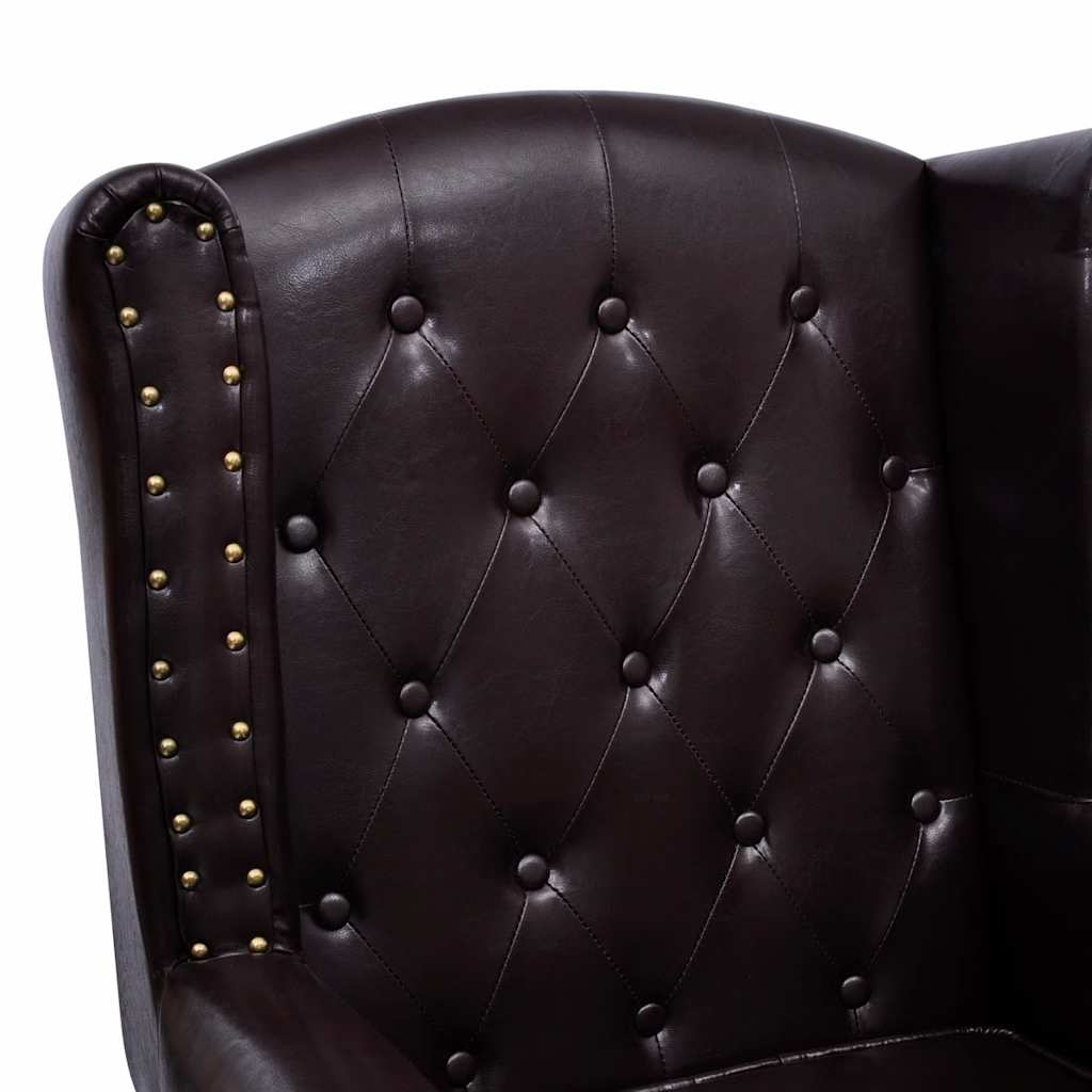 Armchair with Footstool Dark Brown Faux Leather