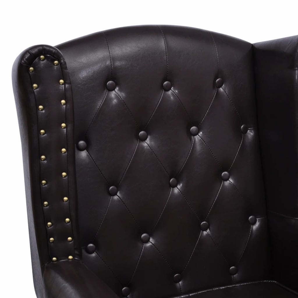 Armchair with Footstool Dark Brown Faux Leather