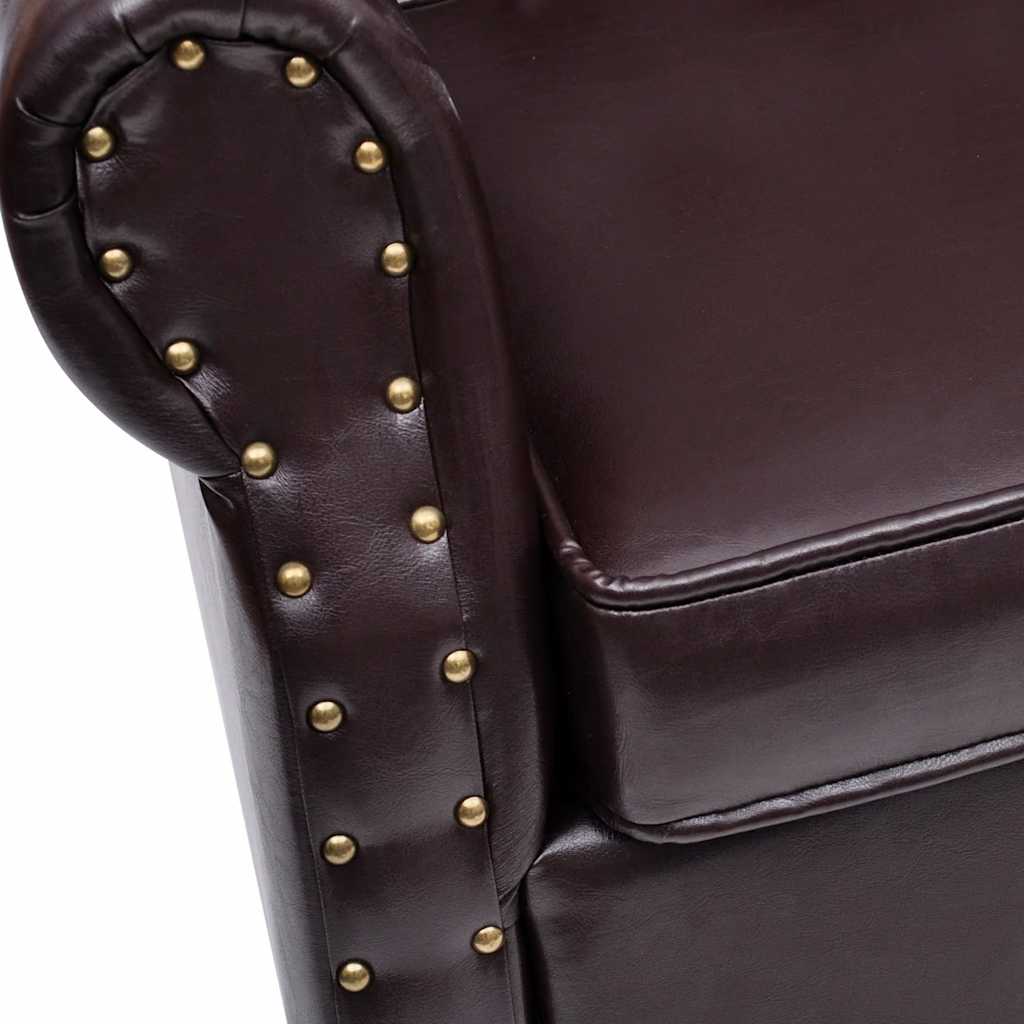 Armchair with Footstool Dark Brown Faux Leather
