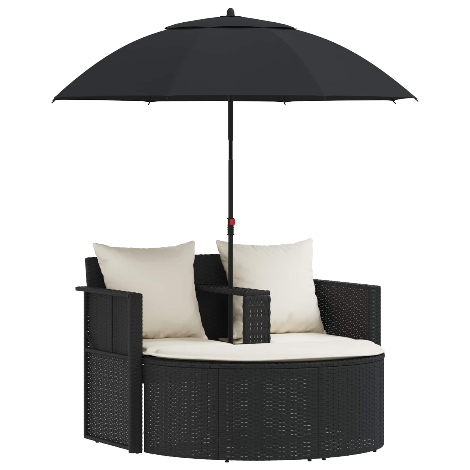 Garden Bed with Parasol Black Poly Rattan