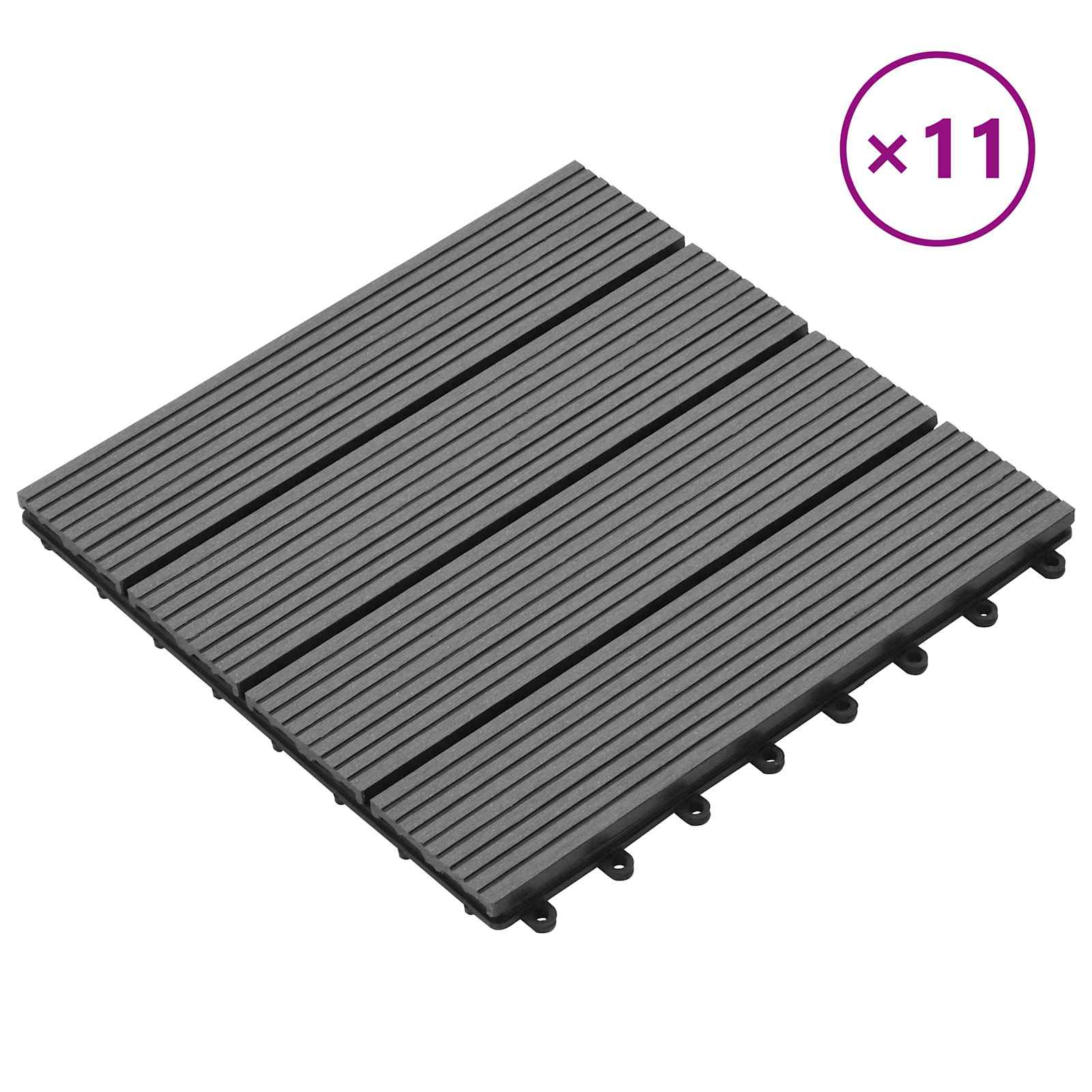 Decking Tile 11 pcs Grey 30 x 30 cm WPC