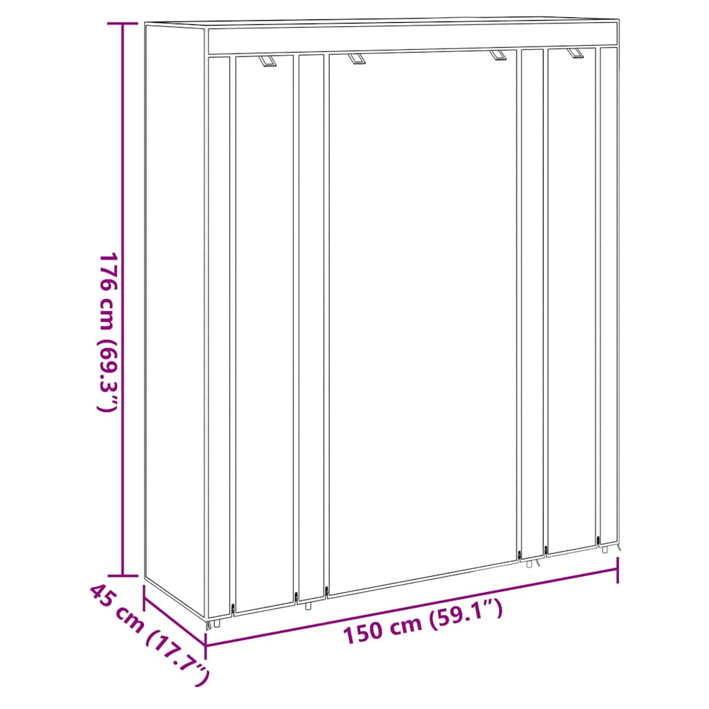 Fabric Wardrobe with Compartments and Rods 45x150x176 cm Black