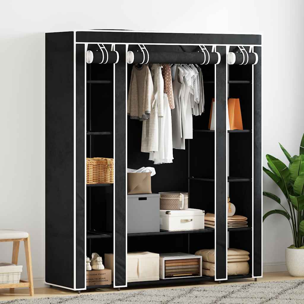 Wardrobe with Compartments and Rods 45x150x176 cm Black Fabric