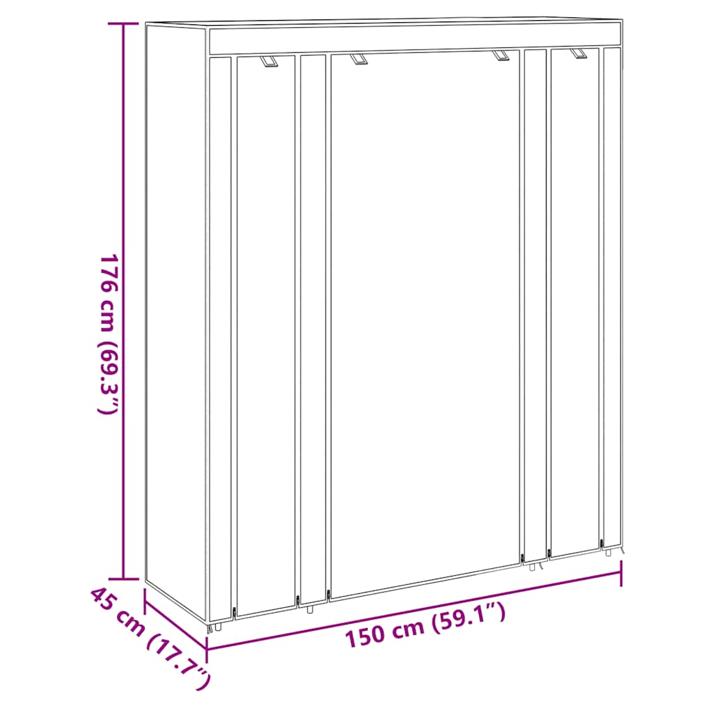 Wardrobe with Compartments and Rods 45x150x176 cm Brown Fabric