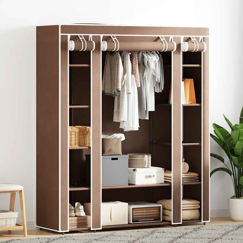 Wardrobe with Compartments and Rods 45x150x176 cm Brown Fabric