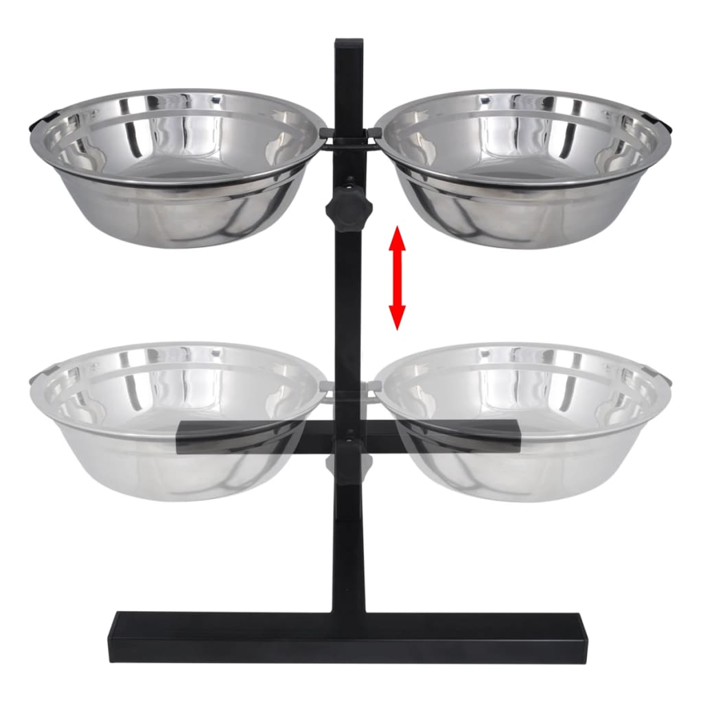 Adjustable Double Diner Pet Dog Feeding Stand & 2x4.1L Bowls