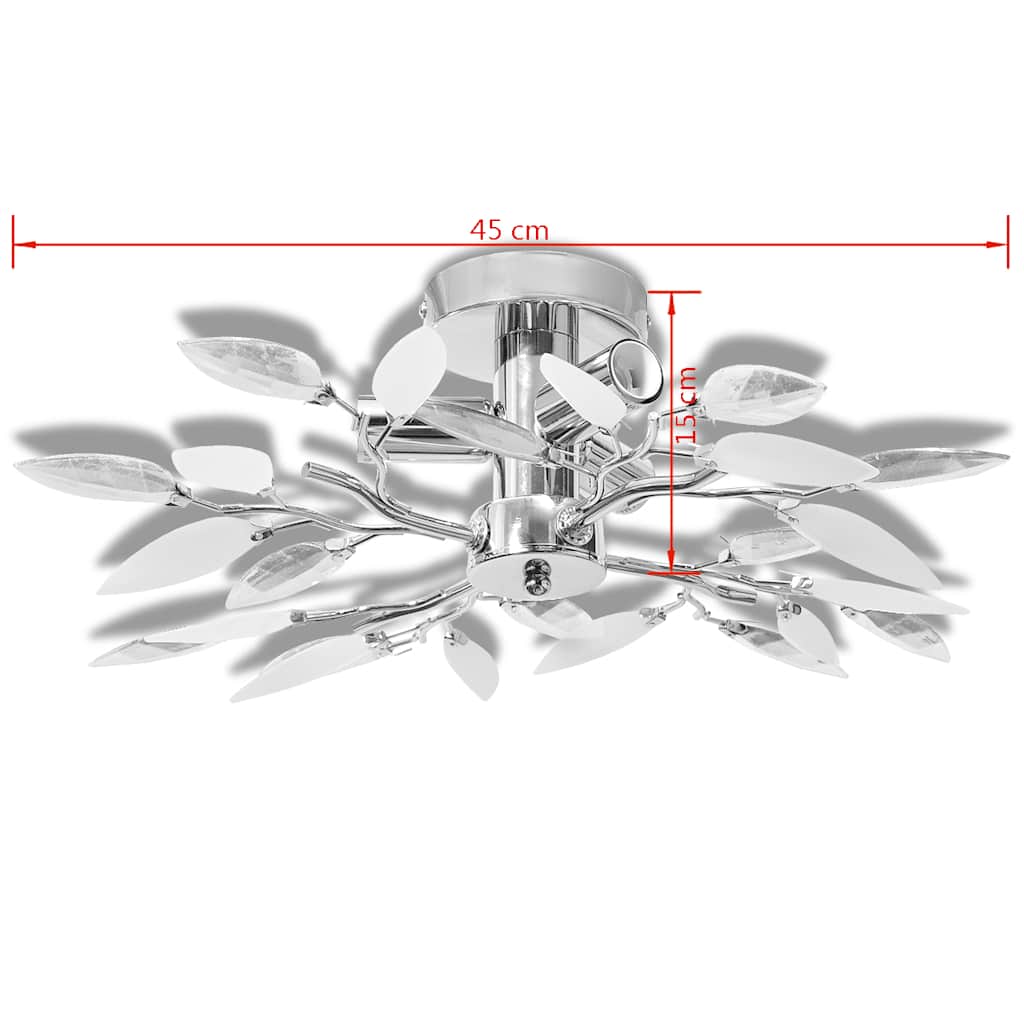 Ceiling Lamp with White & Transparent Acrylic Crystal Leaf Arms for 3 E14 Bulbs