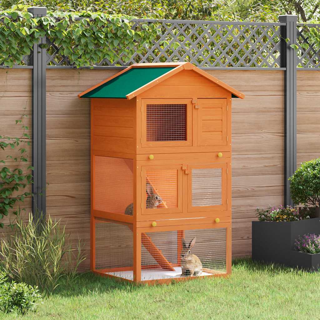 Outdoor Rabbit Hutch Small Animal House Pet Cage 3 Layers Wood