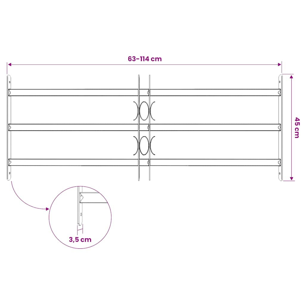 Adjustable Security Grille for Windows with 3 Crossbars 700-1050 mm