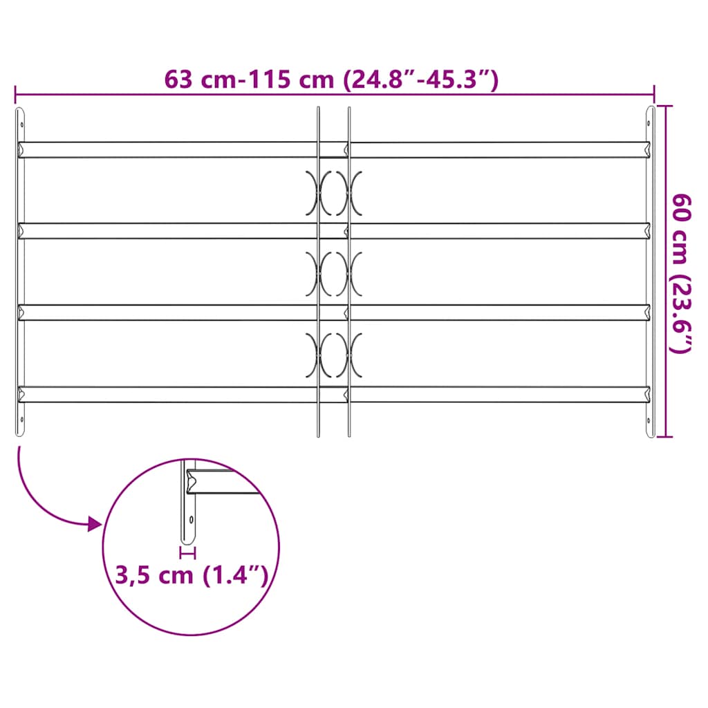 Adjustable Security Grille for Windows with 4 Crossbars 700-1050 mm