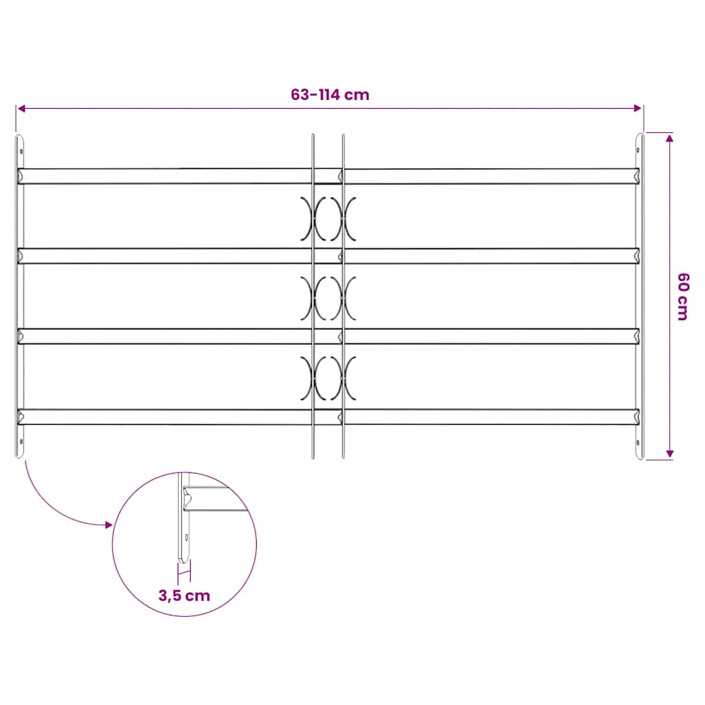 Adjustable Security Grille for Windows with 4 Crossbars 700-1050 mm