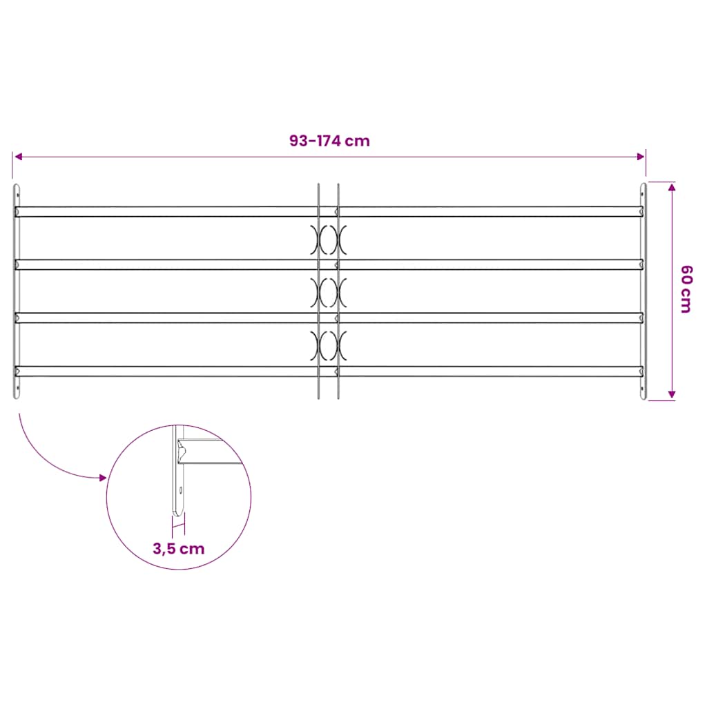 Adjustable Security Grille for Windows with 4 Crossbars 1000-1500 mm