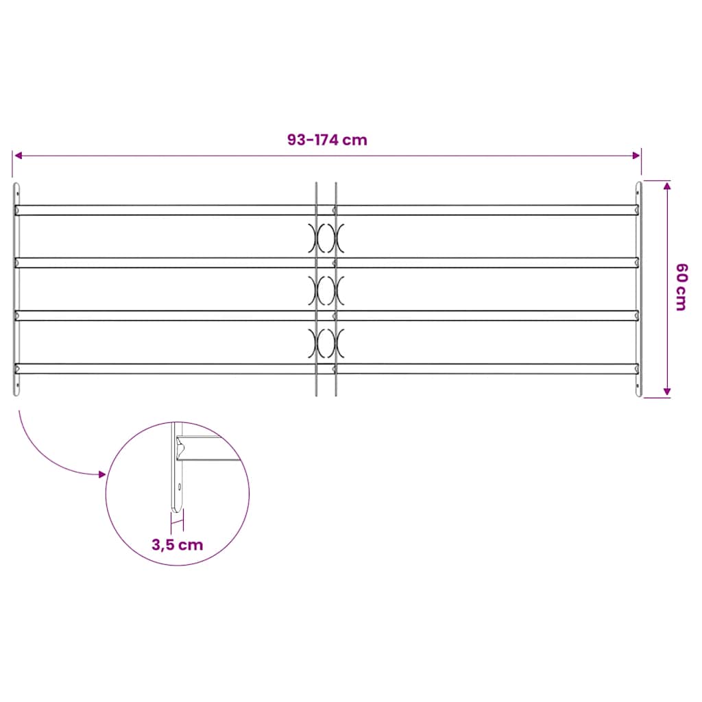 Adjustable Security Grille for Windows with 4 Crossbars 1000-1500 mm
