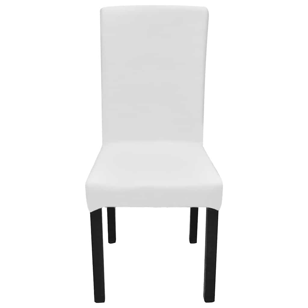 6 pcs White Straight Stretchable Chair Cover