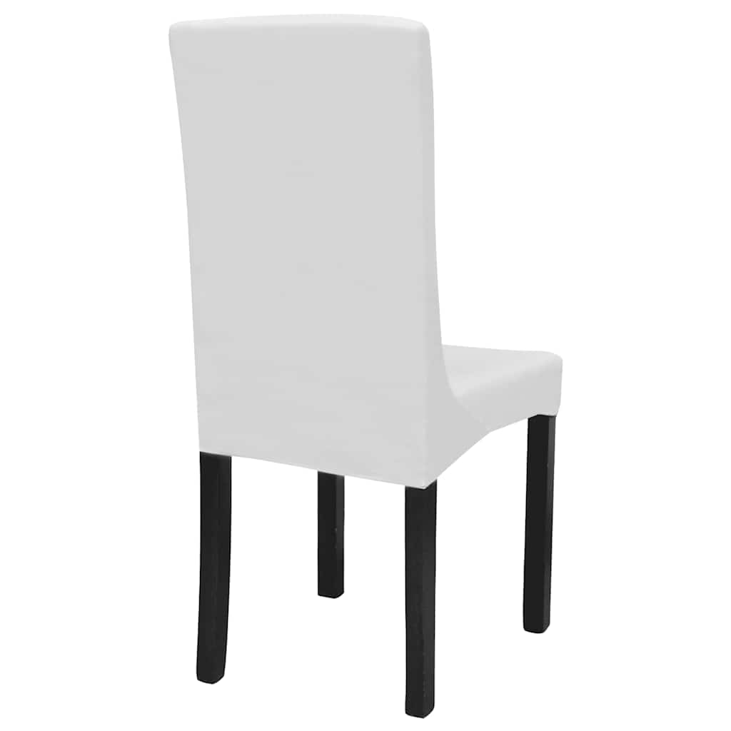 6 pcs White Straight Stretchable Chair Cover
