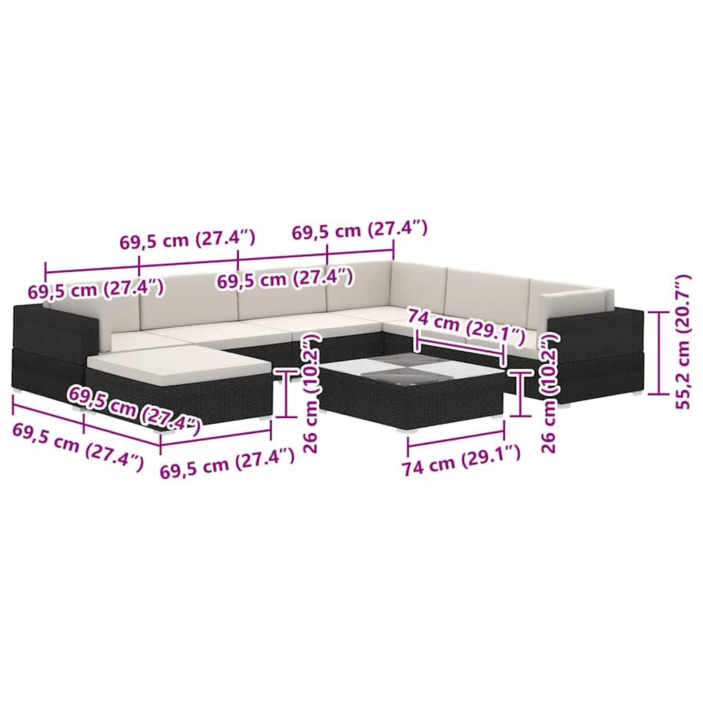 8 Piece Garden Lounge Set with Cushions Poly Rattan Black