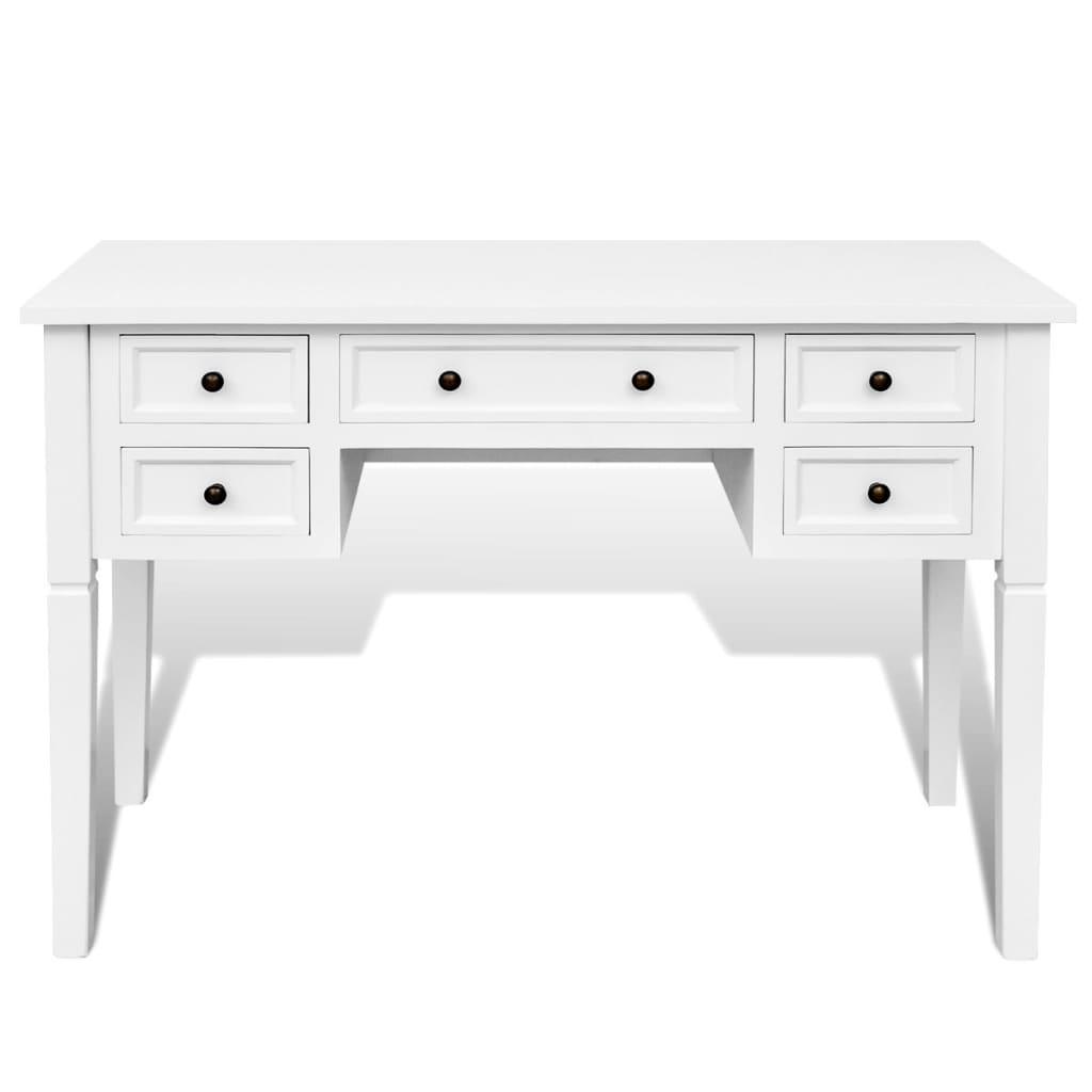 White Writing Desk with 5 Drawers