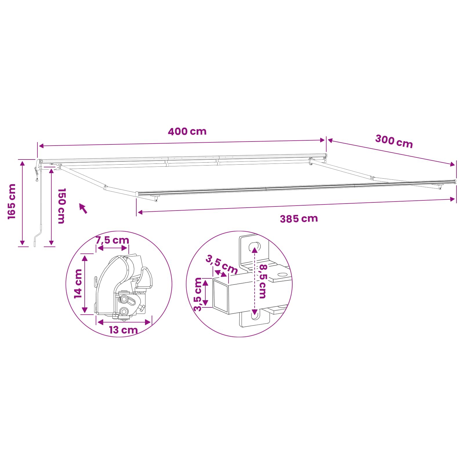 Awning Frame 4x3 m Automatic Roll-back Aluminium