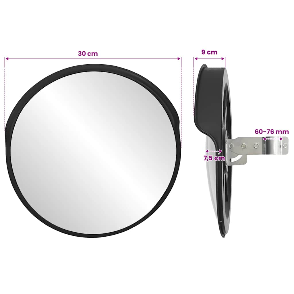 Convex Traffic Mirror PC Plastic Black 30 cm Outdoor