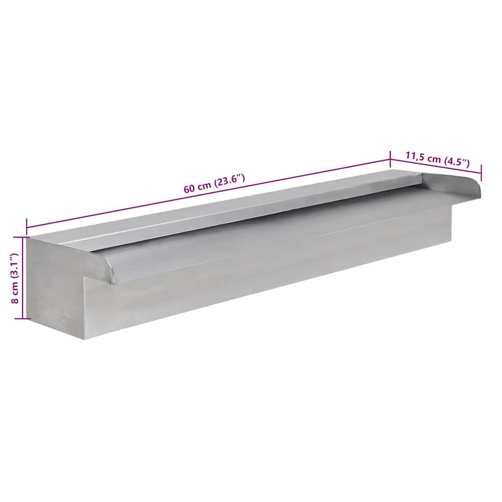 Rectangular Waterfall Pool Fountain Stainless Steel 60 cm