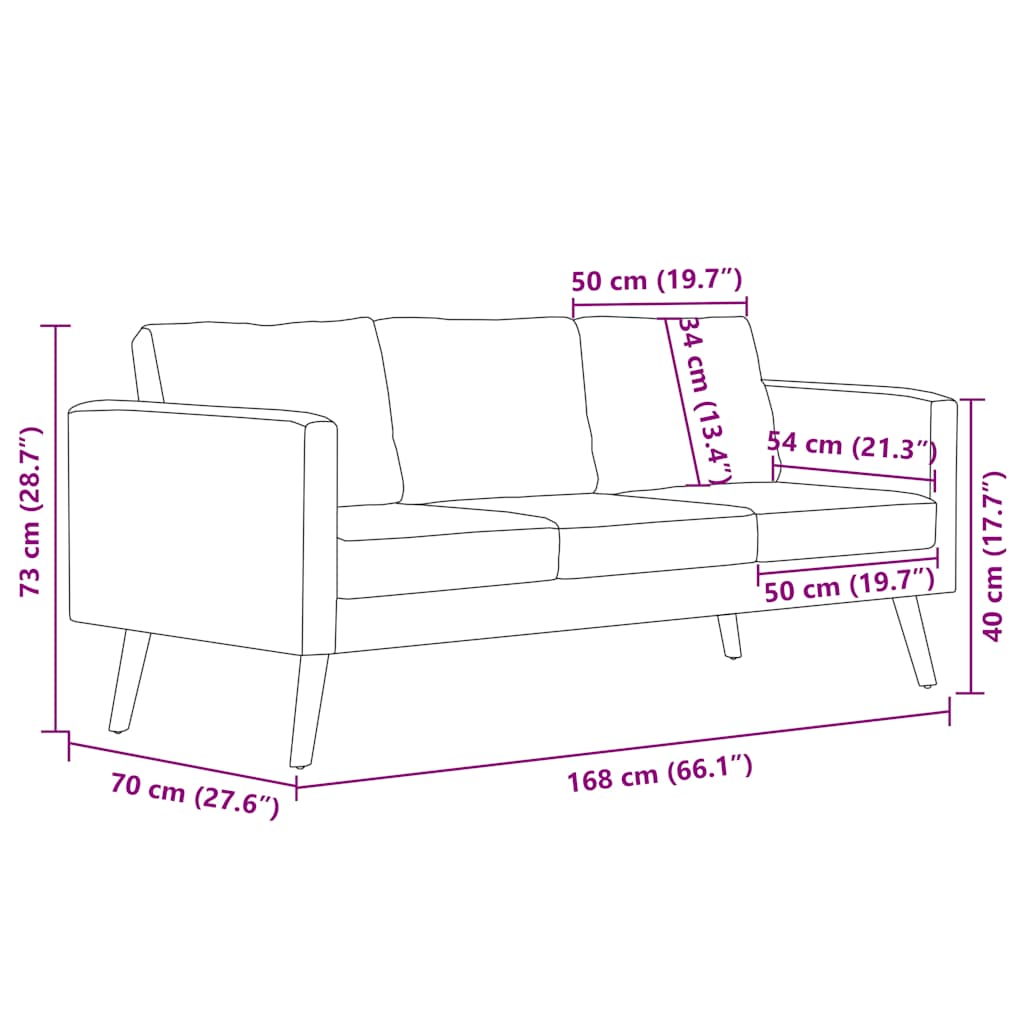 Sofa 3-Seater Fabric Light Grey
