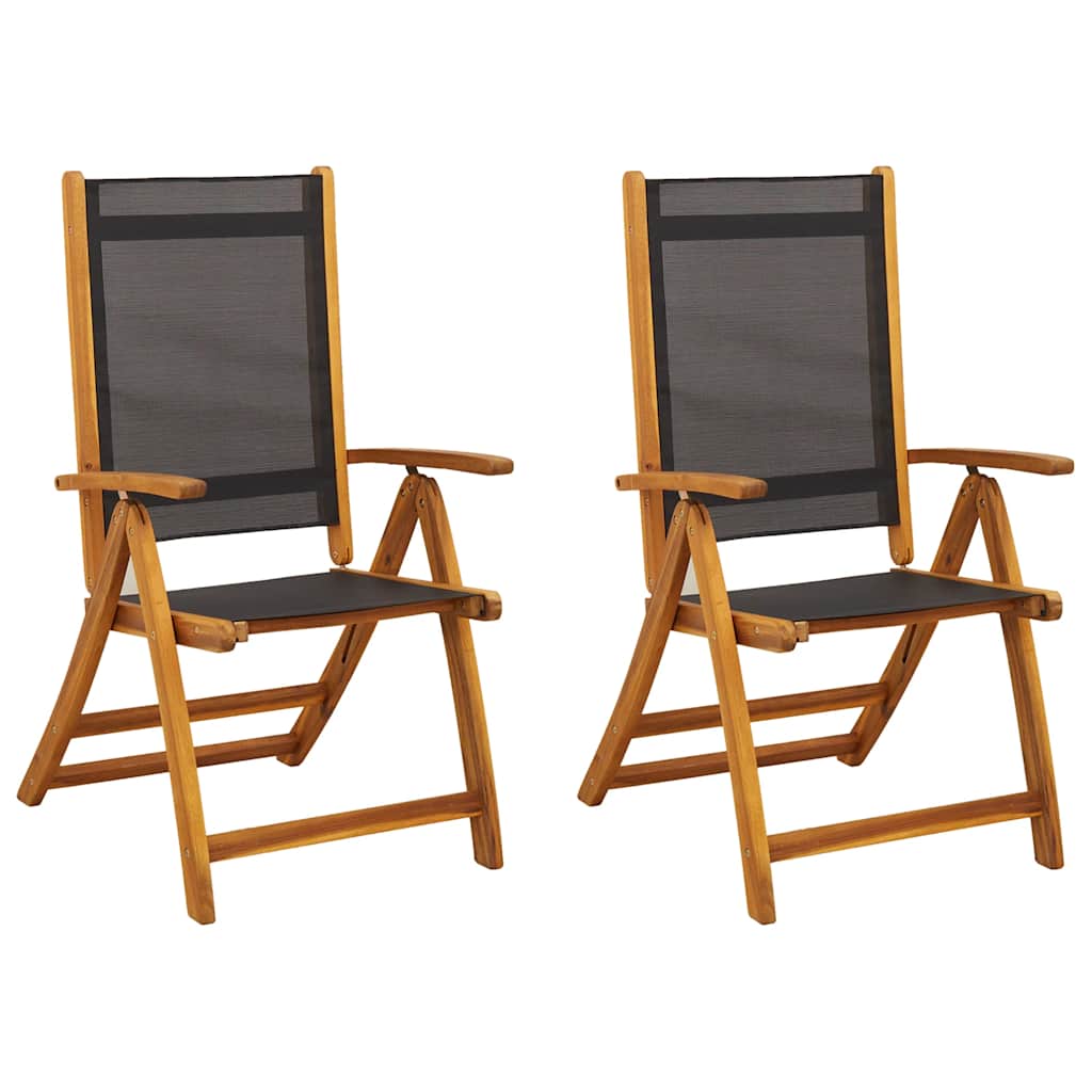 Folding Garden Chairs 2 pcs Solid Acacia Wood and Textilene