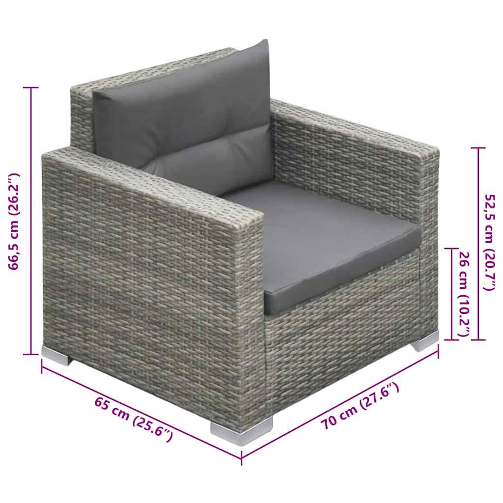 6 Piece Garden Lounge Set with Cushions Poly Rattan Grey