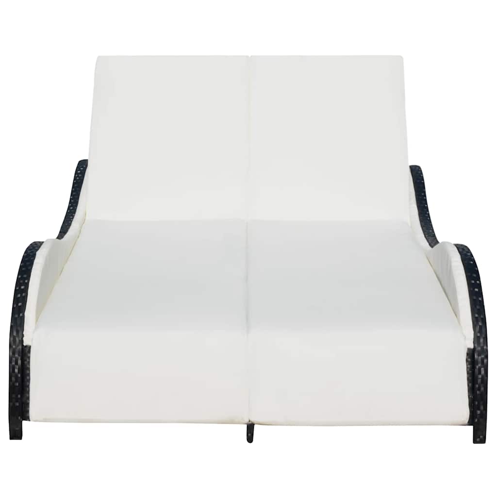 Double Sun Lounger with Cushion Poly Rattan Black