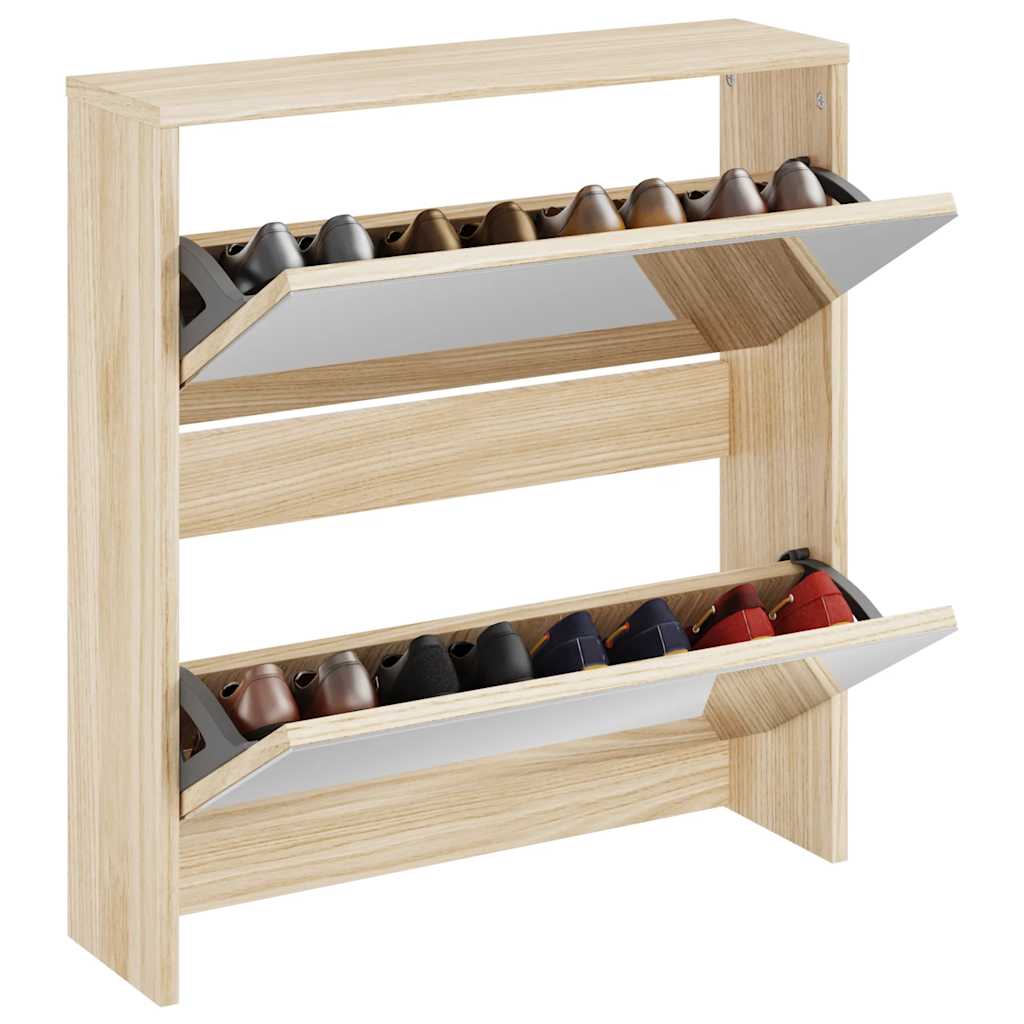 Shoe Cabinet 2-Layer Mirror Oak 63x17x67 cm