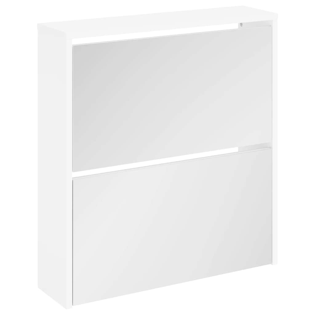 Shoe Cabinet 2-Layer Mirror White 63x17x67 cm
