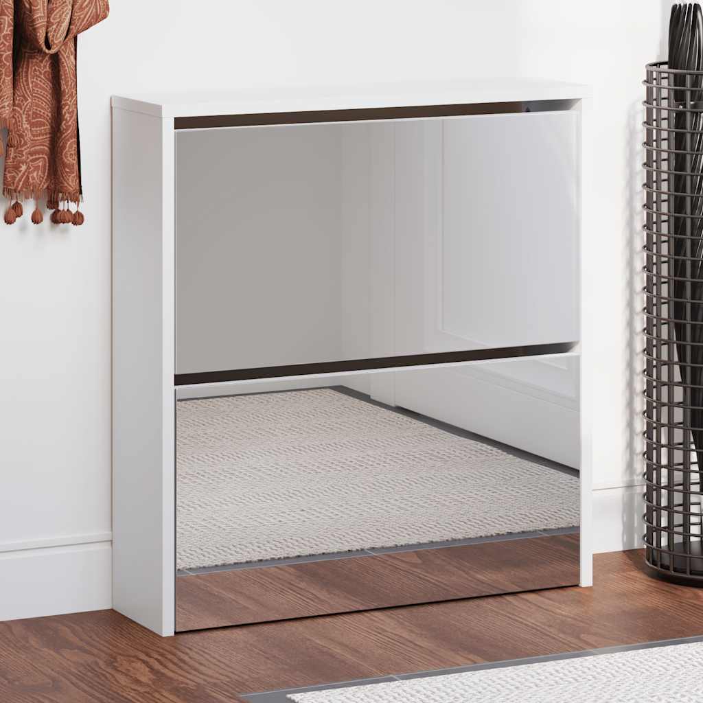 Shoe Cabinet 2-Layer Mirror White 63x17x67 cm