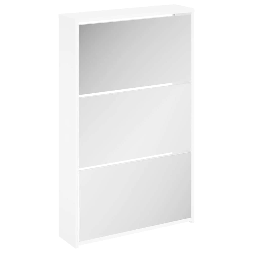 Shoe Cabinet 3-Layer Mirror White 63x17x102.5 cm