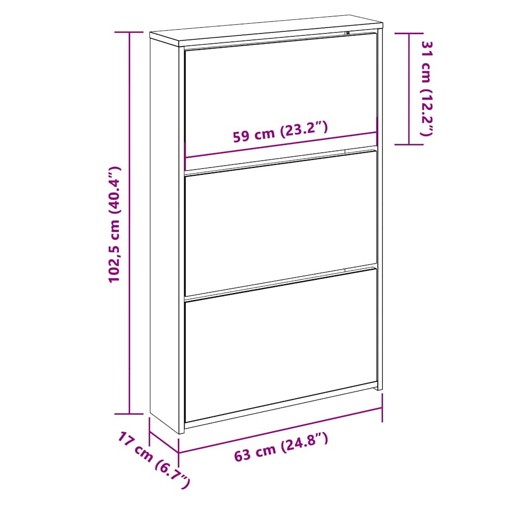 Shoe Cabinet 3-Layer Mirror White 63x17x102.5 cm