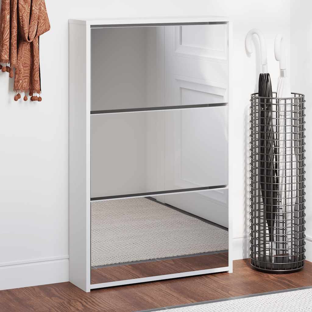 Shoe Cabinet 3-Layer Mirror White 63x17x102.5 cm