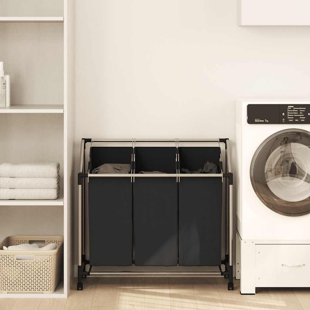 Laundry Sorter with 3 Bags Black Steel