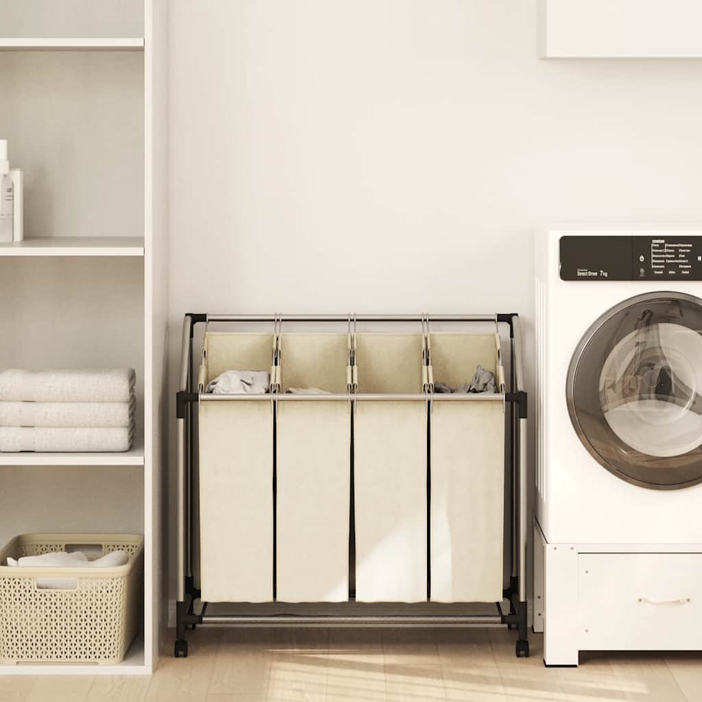 Laundry Sorter with 4 Bags Cream Steel