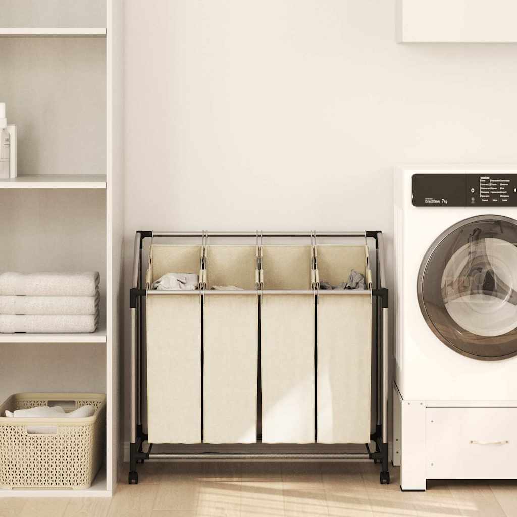Laundry Sorter with 4 Bags Cream Steel