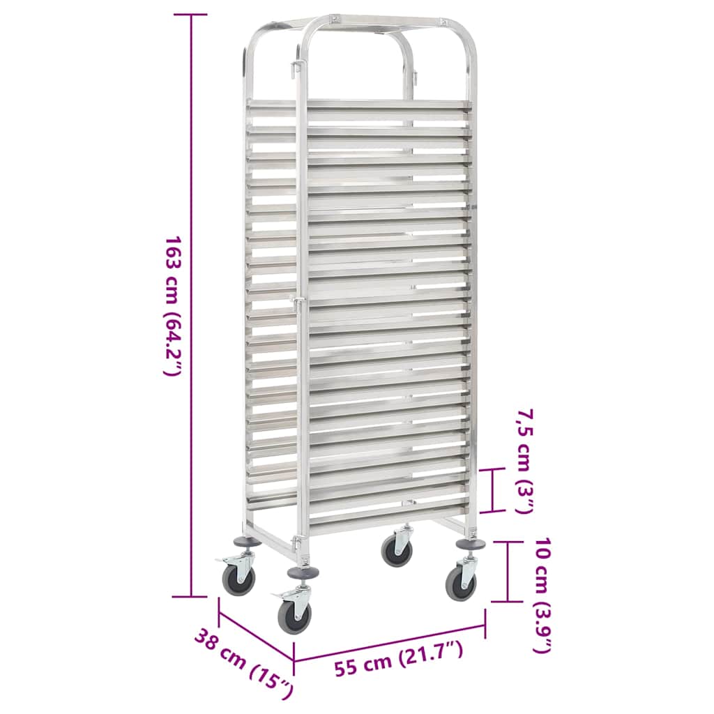Kitchen Trolley for 16 Trays 38x55x163 cm Stainless Steel