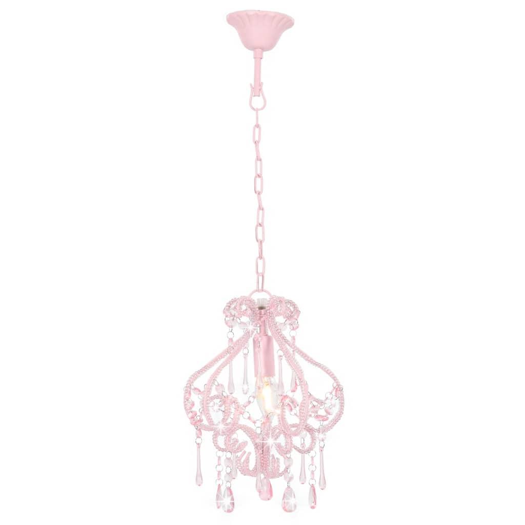 Ceiling Lamp with Beads Pink Round E14