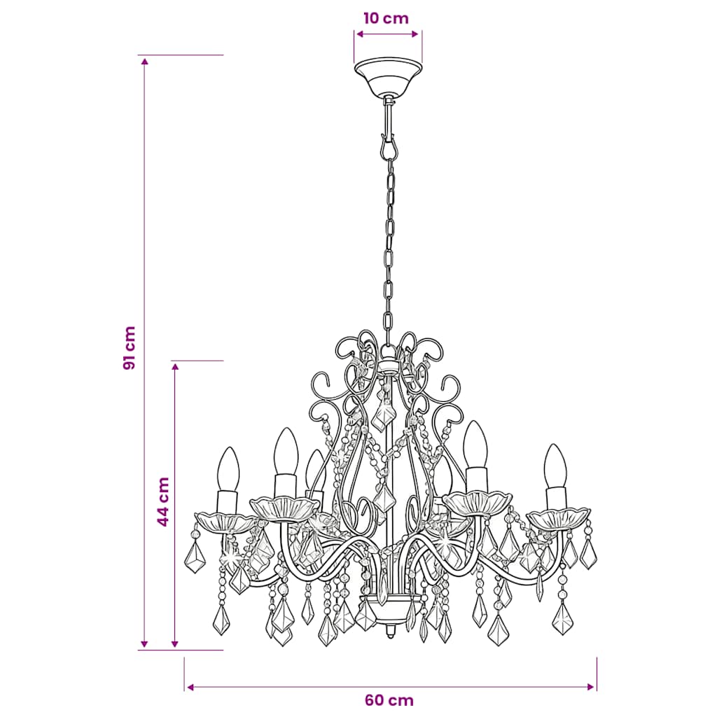 Chandelier with Crystal Beads Golden Round 6 x E14