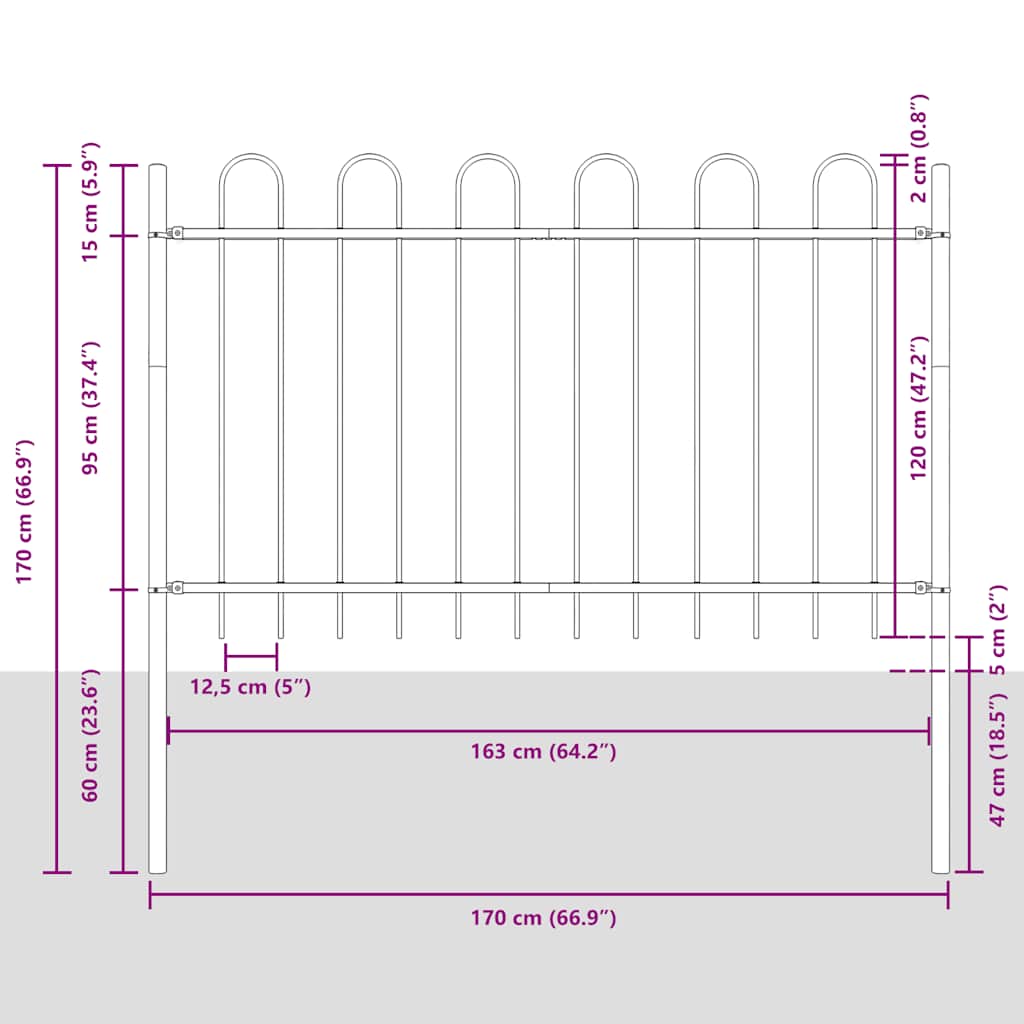 Garden Fence with Hoop Top Steel 181x120 cm Black