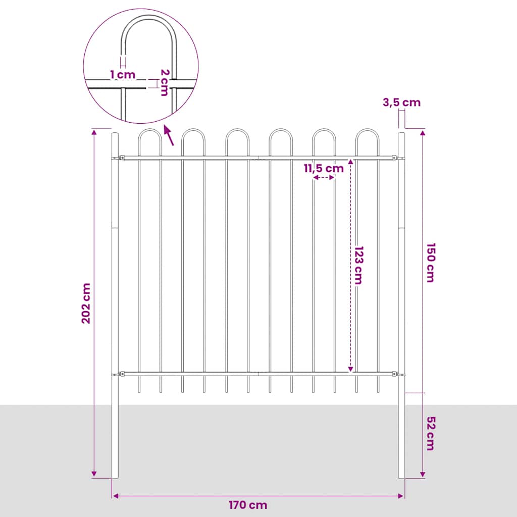 Garden Fence Boxtel with Hoop Top Steel 170x150 cm Black
