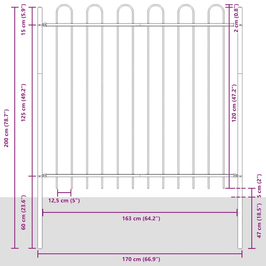 Garden Fence with Hoop Top Steel 181x150 cm Black
